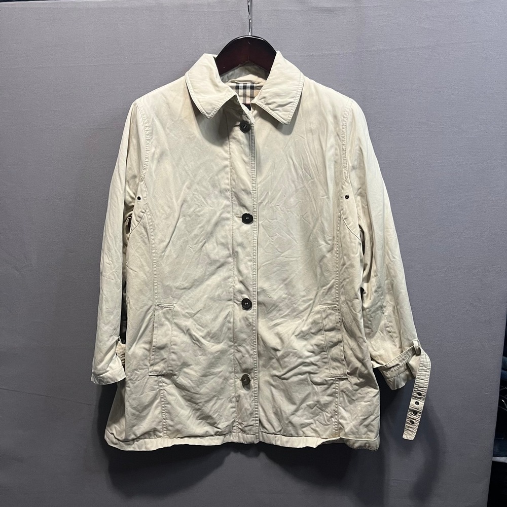 Burberry London Mens Beige Cotton Quilted Lining Car Coat Jacket Size 46